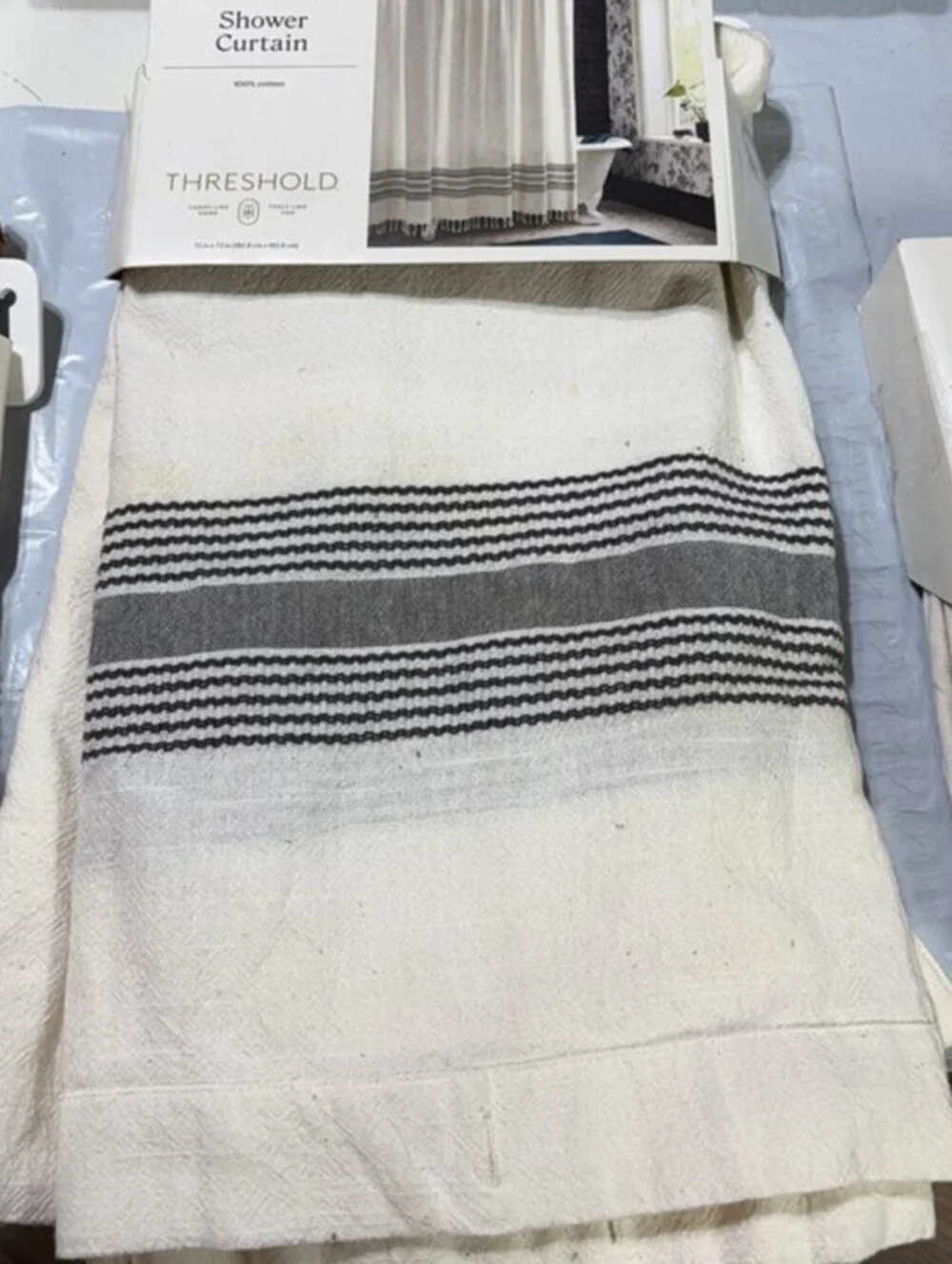 Threshold 100% Cotton Shower Curtain with tassles 72 by 72 NWT
